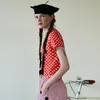 Damen-T-Shirts Imakokoni Original lässiges rotes Polka-Dot-Blumenhemd kurzärmelige reine Baumwolle weiblich Sommer dünner Abschnitt 213387