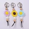 Keychains Flower Charm Armband Keychain Leopard Print Silicone Bead Fashion Bag Pendant Moderdag gåva