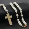 Hangende kettingen gegraveerde kruis plastic rozenkrans kralen touw ketting voor vrouwen verklaring religieuze sieraden Jezus collier geschenk CN23