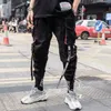 QNPQYX NOVOS PONTES DE CARGO DE JOGGERS PARA MENINOS Casual Hip Hop Hit Color Pocket Male calça calças de moletom de rua Ribbons
