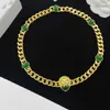 20% korting op alle items 2023 Nieuwe luxe hoogwaardige mode -sieraden voor Twisted Piece Lion Head Egg Green Rijn Rijn ketting Messing Messing Messile Collar Chain