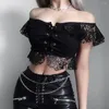 Chemisiers pour femmes Goth Sexy épaule dénudée Blouse femmes gothique mode noir Bandage chemise à manches courtes à lacets dos nu décontracté Club haut