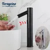 Robinets de lavabo de salle de bain Torayvino noir mat automatique capteur sans contact à la main robinet mitigeur monté sur le pont chrome poli seulement robinet d'eau froide