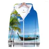 Erkek Hoodies 3D Zipper Sweatshirts Erkek Kadınlar Kpop 2023 Sky Güzel Deniz Kenarı View Hoodie Pollruver Kış Giysileri Günlük Dolu
