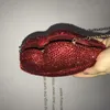 Depolama Çantaları Kırmızı Dudak Rhinestone Cüzdanlar ve Çantalar Lüks Tasarımcı Debriyaj Çanta Elmas Kadınlar Akşam Çantası Crossbody Düğün Partisi