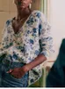 女性のニット女性カーディガンフローラル印刷真珠ボタンvネックシングル胸長い袖レトロリバーシブルウールとモヘアブレンドコート
