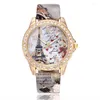 Orologi da polso Donna Grandi orologi Fashion Luxury Crystal Paris Eiffel Tower Cinturino in pelle Orologio da polso al quarzo Orologi da donna casualOrologi da polso Wi