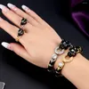 Colar colar brincos conjunto zlxgirl jet leopard animal pulseira com anel jóias de mulheres punk anel completo em torno de cz zircon dubai africano g