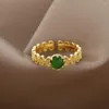 Fedi nuziali Vintage Zircone verde per le donne Anello di fidanzamento con polsino aperto Dito regolabile Regalo di gioielli femminili Anel