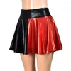 Skirts Sexy Midiskirt PU Leather Assorted Colors Tiered Skirt Pleated Shiny Mini Color Block Pole Dance Club A-lineskirt