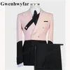 Men's Suits Gwenhwyfar Sky Blue And Black Fabric Panels Latest Groom Tuxedos Suit 2 Piece Slim Fit Tailor Made Man Wedding Formal Party