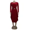 Casual Dresses 2023 Arrival Women Autumn Velvet Dress Loose Belted Long Sleeve Oversized Office Ladies Elegant Red Midi Female1