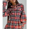 Casual Dresses Women's Shirt Dress Autumn Plaid Cardigan Mini Long Sleeve Single-Breasted High Midje Turn-Down Collar