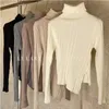 Women's Sweaters Women's Turtleneck Sweater Autumn Winter Side Slit Pullover Tops Knit Sweaters Korean Fashion Slim Long Sleeve Basic Top 230306