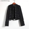 Women's Jackets Retro Military Style Handsome Stand Collar Black Denim Female Double-breasted Wild Slim Short Outerwear