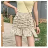 Röcke Sommer Chiffon Floral Tasche Hüfte Falten Unregelmäßige Rüschen Kurzen Rock Frauen Mode Retro Hohe Taille A-line Weibliche Trend