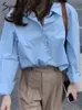Kadınlar bluz gömlekleri sywidii ​​düğme gömlekler kadın pamuk uzun kollu bluzlar Korean ofis bayan bluz yaz sonbahar temel beyaz mavi pembe tepeler 230306
