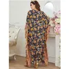 Roupas étnicas Vestido de impressão floral de grandes dimensões abaya para mulheres Batwing Sleeve Vestado em vos de caftan dubai árabe vestes turcos vestidos muçulmanos longos