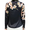 Blouses femininas camisas de seda real preto floral para mulheres elegantes escritório de ponta vistal de pescoço de manga longa de manga longa femalewomen's