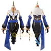 Costumes d'anime en stock Genshin Impact Layla Cosplay Come Blue Gradient Wig Game Oreilles Gants Hat Chattes Uniform Dress Party Girls Women Z0301