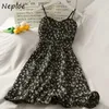 Casual Dresses Neploe Vintage Print Bohemian Holiday Dress Women High Waist Hip A Line Slim Vestidos V Neck Sleeveless Off Shoulder Robe Summer Z0216