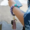 Keychains Trendy Silicone Keychain Keys Tassel Wood Beads Bracelet Keyring For Women Accessories Multicolor Wholesale Good Sale