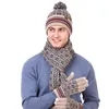 Mützen Beanie/Totenkopfkappen Winter Dreiteilige Hüte Schal Handschuhe Set Damenmütze Weiche Herren Strickmütze Mütze Warmer Fäustling Plüsch Wollbommel