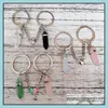 Keychains Lanyards Lover Natural Crystal Rose Quartz Stone Key Ring Love Heart Magnetic For Couple Friend Gifts Diy Handmade Jewel Dhrqt