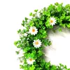Decorative Flowers Artificial Flower Wreath White Little Daisy Green Four Leaf Clover Garland For Christmas Year Home Decoration Door Decor