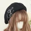 Beanieskull Caps Lolita Gothic PunkBeret Black ommessable Summer Harajuku Girls Heart Backle Beanie JK Hat Cap 230306