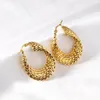 Hoop Earrings Gold Plated Stainless Steel Feather Earings For Women Trendy Design Party Jewelry Exaggerated Vintage Style Metal Aretes