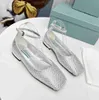 Designer Sandals Ballet Flats Milano Metallic Leather Loafers Shoes Women Ankle Strap Square Toe Shoes Fashion Rhinestones Patent Leather Sandal With box