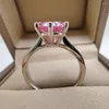 Cluster Rings Luomansi 3 Pink Moissanite Ring Woman VVS 9MM ha superato il test del diamante -S925 Regalo per gioielli in argento