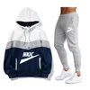 Men Brand LOGO Tracksuit Casual Set Male Joggers Hooded Sportswear Jackets Pants 2 Piece Sets Splice Running Sports Suit Plus Size S-3XL