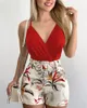 Women s Two Piece Pants Women Shorts Suit Sexy O Neck Slim White Top And Pocket Design Red Age Style Material 230303