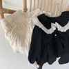 Girl's jurken lente kinderjurken voor meisjes lacework patchwork Koreaanse stijl schattige meisjes lange mouw turndown kraag feest prinses jurken 230303