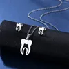 Necklace Earrings Set Stainless Steel Silver Color Teeth Pendant Chain Stud Earring For Women Party Birthday Fashion Jewelry Gift