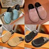 2023 Tasarımcı Lüks Yuvarlak Kafa Yarım Sürükle Terpekler Kadın Deri Siyah/Kayısı/Khaki/Mavi Buzlu Kapalı Toe Geri Dövülmüş Sandal Ladys Casual Platform terlik