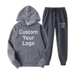 Herrspårar för män Kvinnliga spårningsdräkter gör din designtext anpassade hoodie set original design tryckt tröja och svettbyxor 2 stycken set 230303