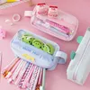 Pencil Bags Kawaii Cartoon Frog Pencil Case High Capacity Canvas Pen Bags Cute Detachable Doll Pencil Bag School Supplies Stationery J230306