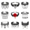 Choker Trend Neo-Gothic Multi-Layered Wide Spets Tassel Necklace For Women Lolita Vintage Black ClaVicle Chain Charm Jewelry Gift