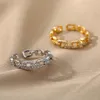 Anillos abiertos de cadena torcida clásica para mujer, anillo de pareja envuelto geométrico de acero inoxidable de circón, joyería estética de boda