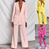 Damespakken Blazers Tweede stuk Women Business Blazer Set Office Lady Solid Colors Formele pakken met knoppen Pink gele pendelen Blazer Pants Set 230306