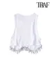 Kvinnors tankar Camis Traf Women mode med strass Tassel Crop Ribbed Knit Tank Tops Vintage O Neck Sleeveless Female Camis Mujer 230306