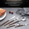 Servis uppsättningar 5st rostfritt stål imitation trähandtag knivgaffel sked dessert bordsartiklar