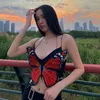 Women's Tanks Woman Spaghetti Straps Crop Vest Butterfly Embroidery Backless Bandage Tank S-L 2Color QY215972023