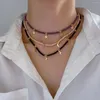 Hänghalsband enkel guldfärg månstjärna halsband dubbel lager pärlor tofs clavicle chain choker för kvinnor romantiska boho smycken gåva