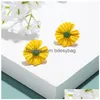 Stud Korean Style Cute Small Daisy Flower Earrings For Women Girls Sweet Statement Asymmetrical Earring Party Jewelry Gifts Drop Deli Dhut8