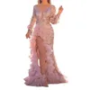 Vestidos de festa 2023 outono nova mulher sexy malha cauda lantejoulas divisão rosa vestido de noite t230303
