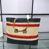 Borse per la spesa in paglia nuove strisce Borse firmate Borsa a tracolla scavata di grande capacità Borsa a tracolla moda donna Manico in pelle Tasca interna con cerniera in tela 2349